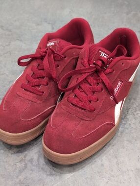 Reebok Red Suede Low-Top Sneakers with White Stripe